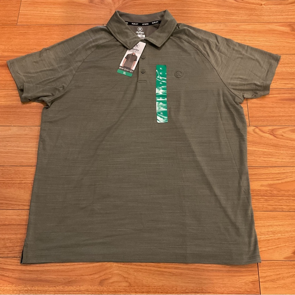 NWT Hurley Polo Shirt Men XL Green Short Sleeve Athletic Casual Golf Stretch